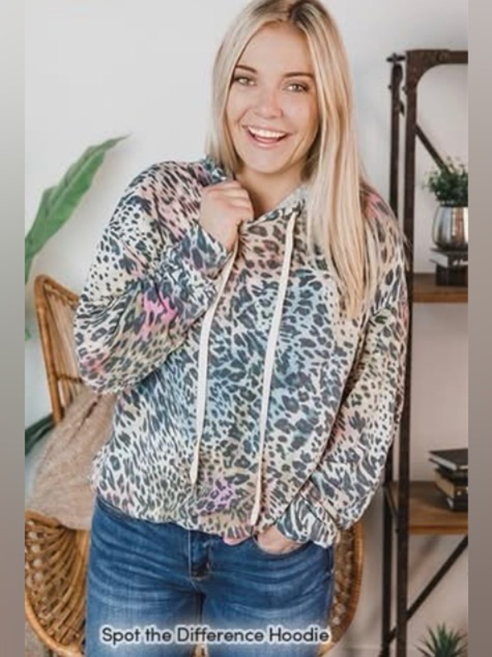 Spot the Difference Hoodie (NWOT) Colourful Leopard, Size Small, *Relaxed Fit